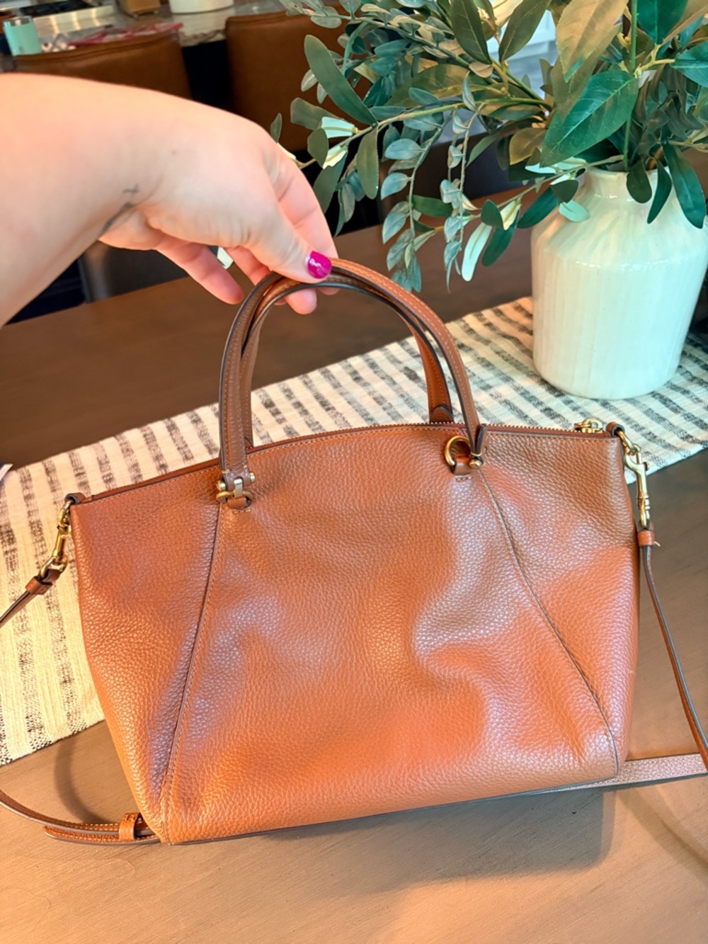 Coach Pebbled Leather Satchel Handbag - Cognac